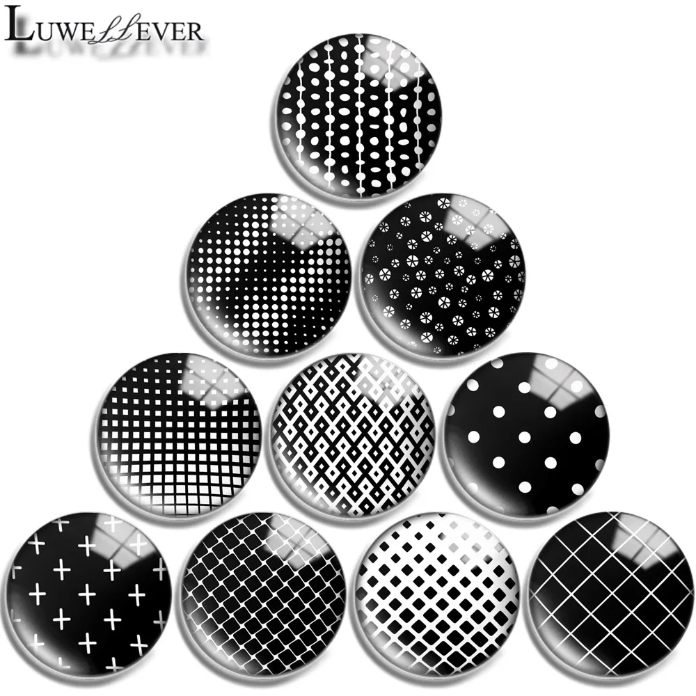 

12mm 14mm 16mm 20mm 25mm 30mm 713 Geometric Black Mix Round Glass Cabochon Jewelry Finding 18mm Snap Button Charm Bracelet