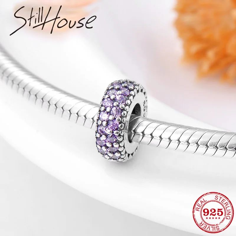 Аутентичные 925 пробы серебряные бусины фиолетовый CZ ручной работы Подвески