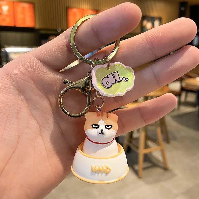 

Cute Resin Cat Keychain Plate Fish Cartoon Lovely Puss Key Chain Lucky Charm Boy Girl Bag Pendant Keyring