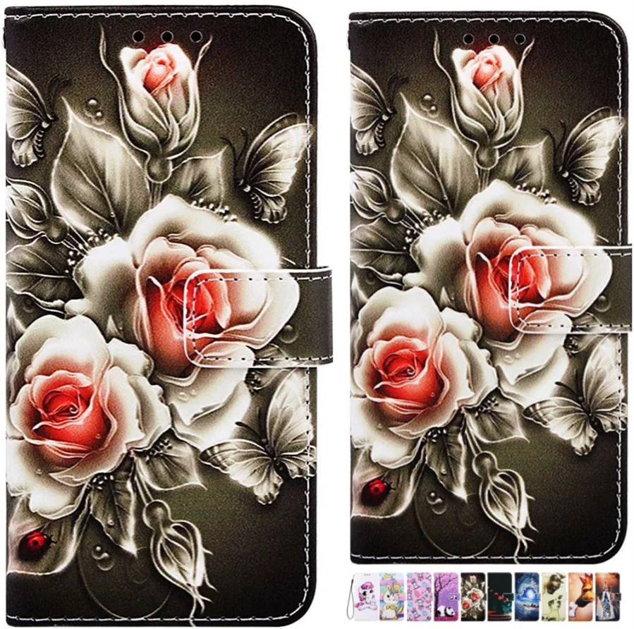 Детский флип чехол с розой и русалочкой для девочек iPhone 11Pro Max 2019 черный бумажник