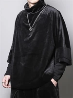 mens autumn new dark velvet surface loose personality simple cape with seven point sleeve stand collar and high collar t shirt