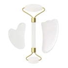 Натуральный белый нефритовый ролик Guasha скребок для доски, набор из белого кварца для лица, Инструмент Для Массажа Гуаша Sha, каменный массажер для лица