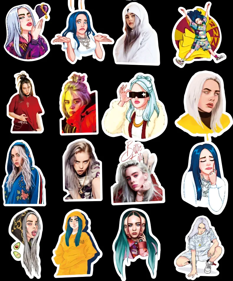 50 шт. в упаковке мультфильм Billie Eilish стикер s Водонепроницаемый чемодан для скейтборда сноуборд гитара мотоцикл Ноутбук наклейка классическая игрушка