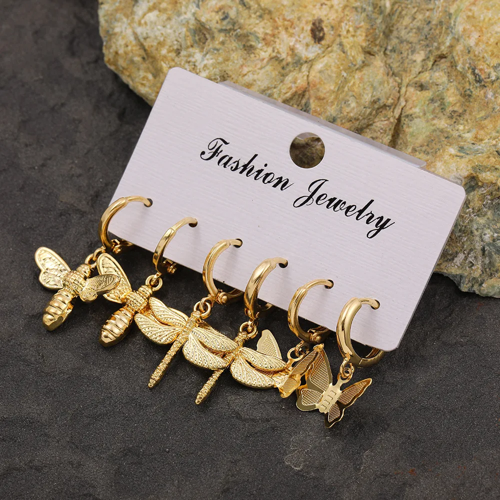 

Juorest Fashion Metal Drop Earrings Lock Heart Key Flower Butterfly Animal Gold Sliver Stud Earrings Set Solid Hoop Earrings