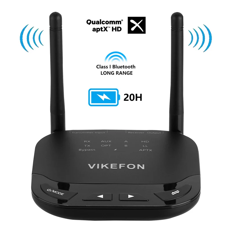 Black VIKEFON 262ft/80m Bluetooth 5,0 аудио передатчик приемник AptX HD/LL низкая задержка ТВ автомобильный ПК беспроводной адаптер SPDIF 3,5 мм AUX RCA - Цвет: Black