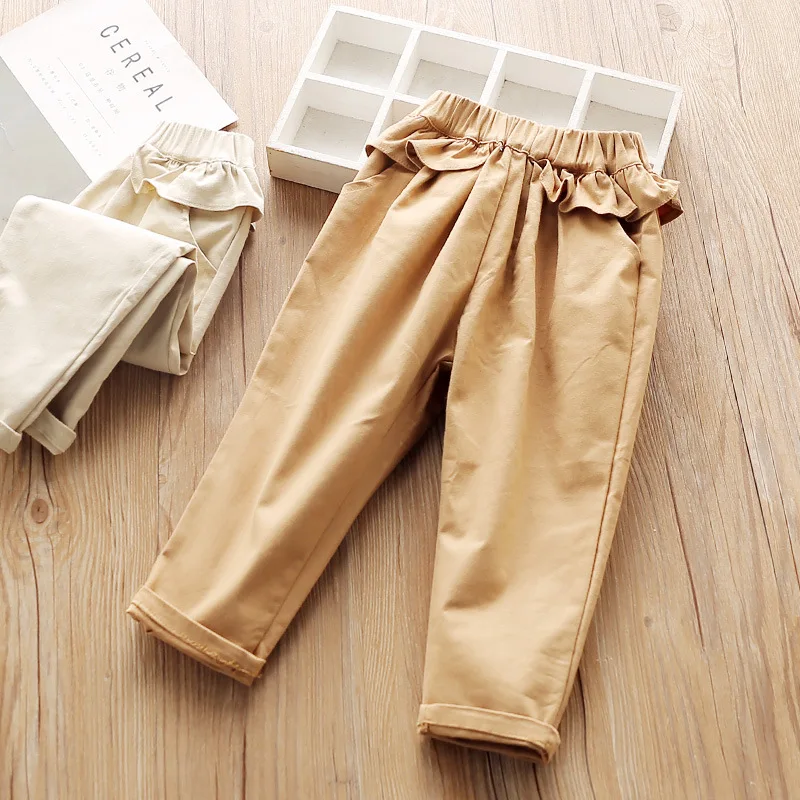 Осенняя одежда брюки для девочек новинка 2019 детские однотонные повседневные с