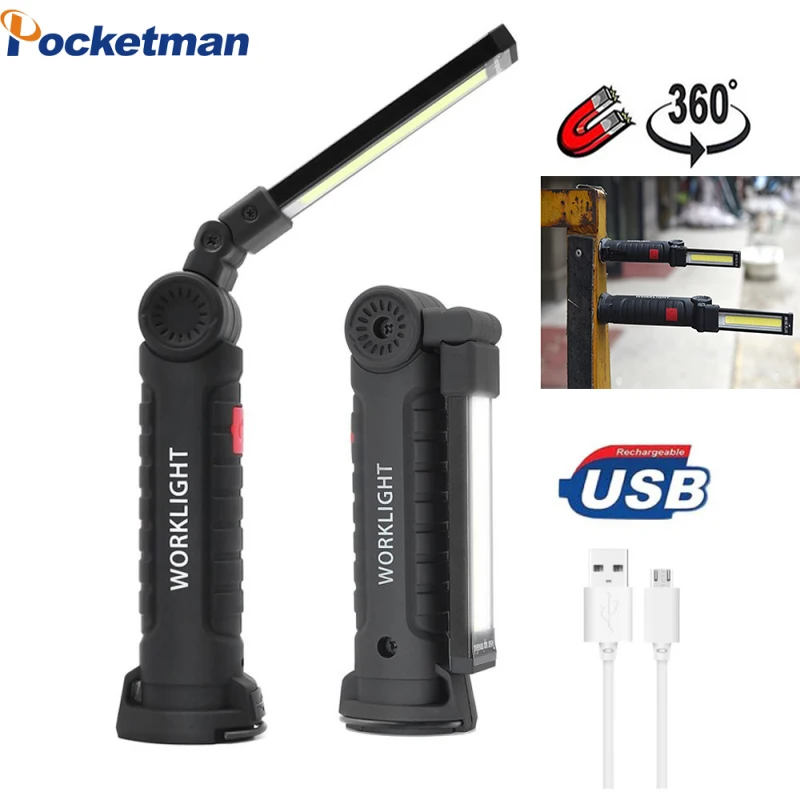 

Portable 5 Mode COB Flashlight Torch USB Rechargeable LED Work Light Magnetic COB Lanterna Hanging Hook Lamp For Outdoor Camping