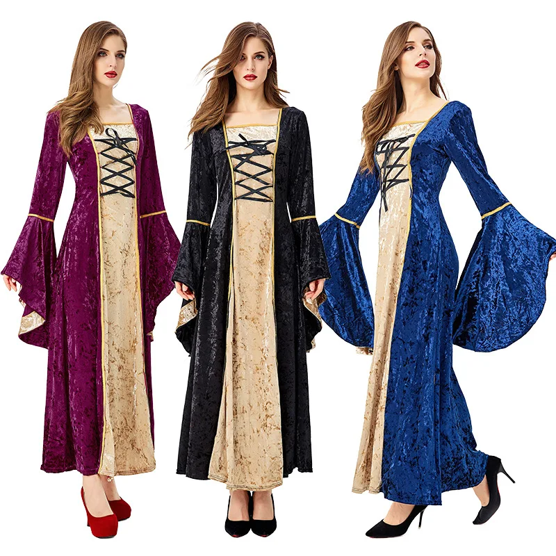 

Halloween Service Three-Color Selectable Europe Palace Robe Flannel Retro Large Bell Sleeve Victoria Long Skirts