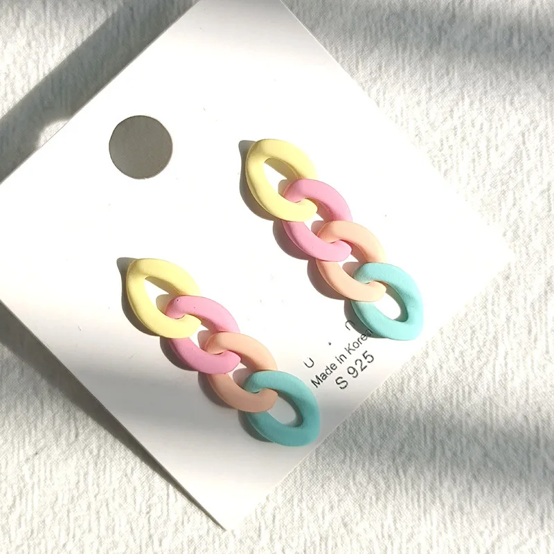 

Makersland Acrylic Simple Chain Earrings For Women Candy Color Geometric Long Chain Earring Trendy Colored Tassel Women Earrings
