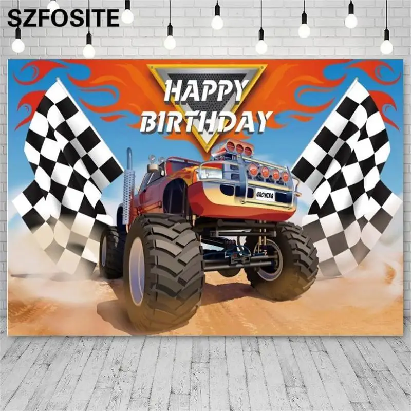 

Виниловый фон для студийной фотосъемки с изображением суперкрасного грузовика пустыни ралли дня рождения мальчика вечевечерние НКИ комна...