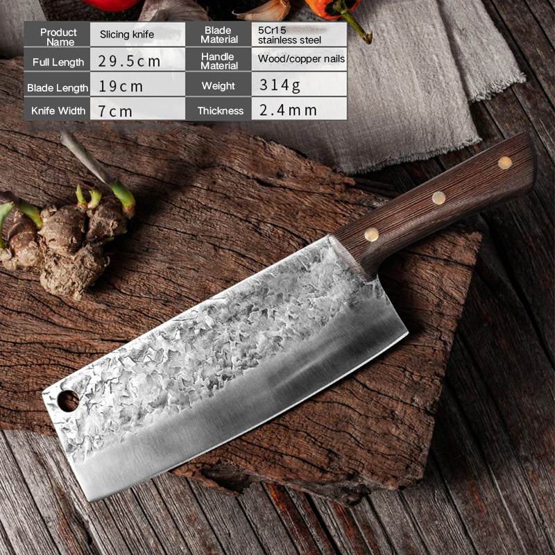 

Handmade Chinese Kitchen Knives Wood Handle Slicing Knife High Carbon Forged Kitchen Cleaver Traditional Cooking Tools
