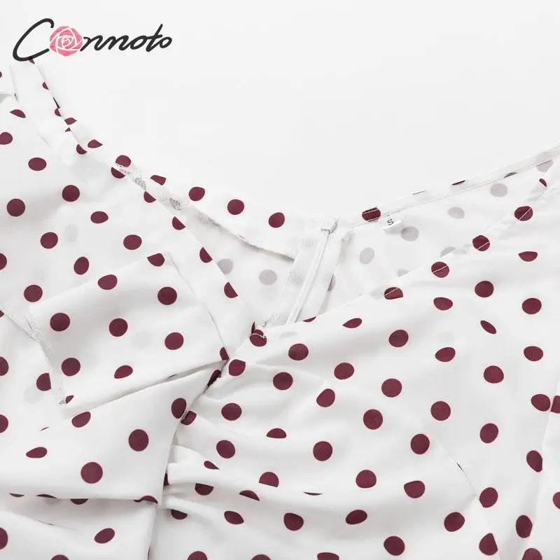 Conmoto/Модная женская блузка Осень, сексуальные топы в горошек с одним плечом и блузка, женская рубашка с рюшами и длинными рукавами