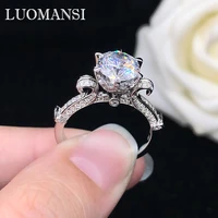 luomansi passed the test 1ct 6 5mm flower bud mossang diamond queen ring 100 s925 silver jewelry