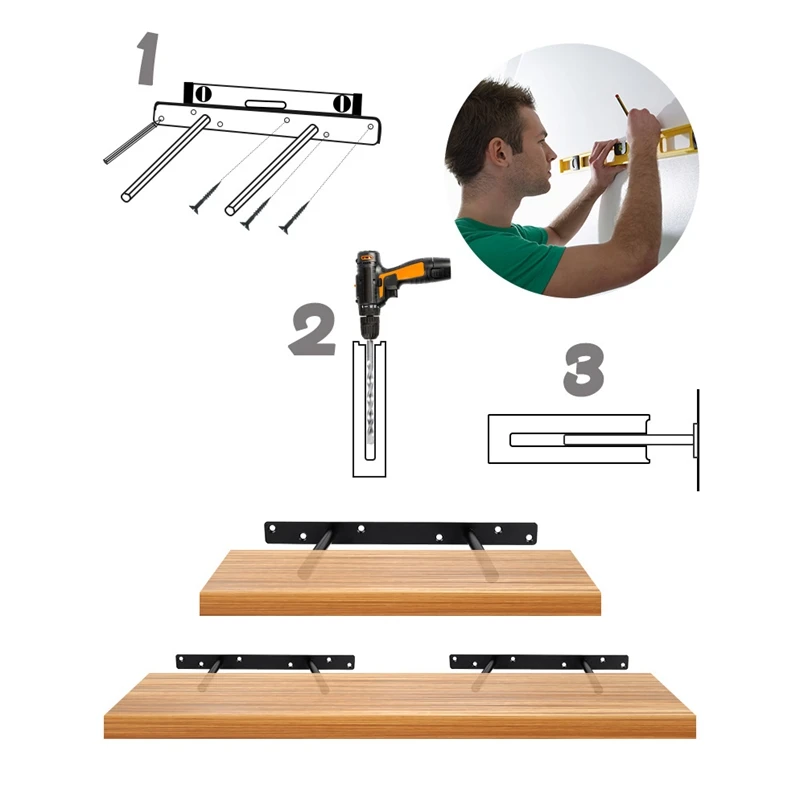

Shelf 2 Pcs 12 Inch Wall Shelves Black Floating Shelf Bracket Blind Shelf Supports Brackets for Floating Wood Shelves