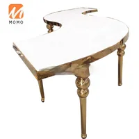 Luxury Stainless Steel Wedding Furniture Glass Top Half Moon Round Event Used Dining Table Chairs Set Wedding Table