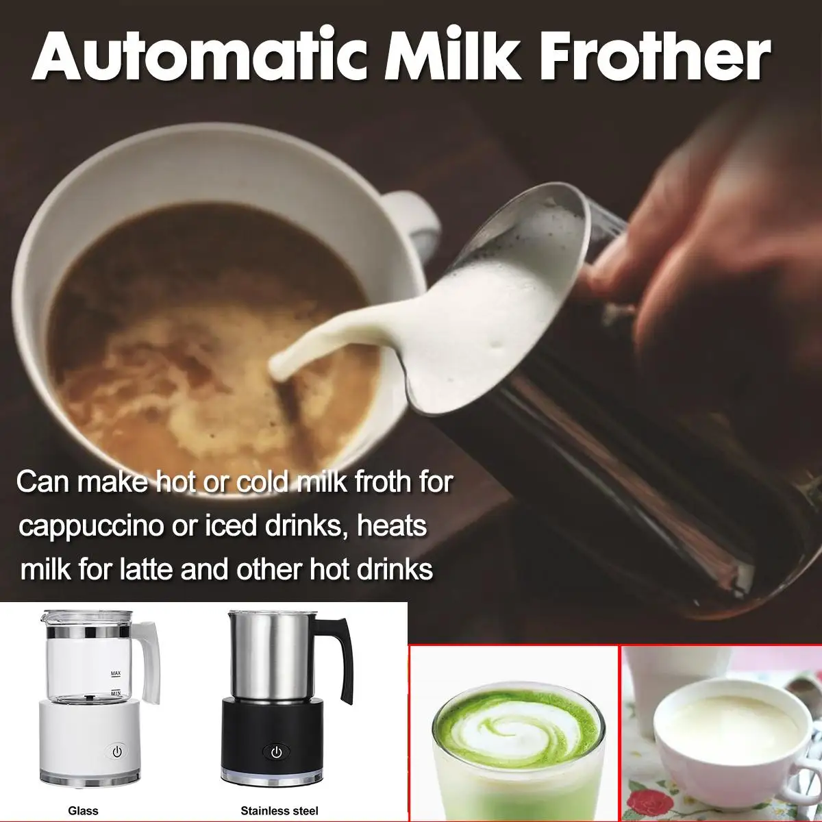 

Automatic Milk Frother Milk Steamer Electric Cappuccinator Hot/Cold Espresso Coffee Maker Machine Latte Cappuccino Bubble