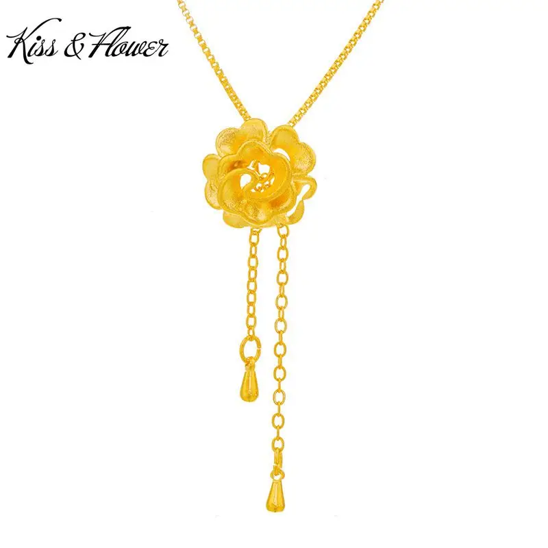 

KISS&FLOWER PD88 Fine Jewelry Wholesale Fashion Woman Bride Birthday Wedding Gift Rose Flowers 24KT Gold Pendant Charm NO CHAIN