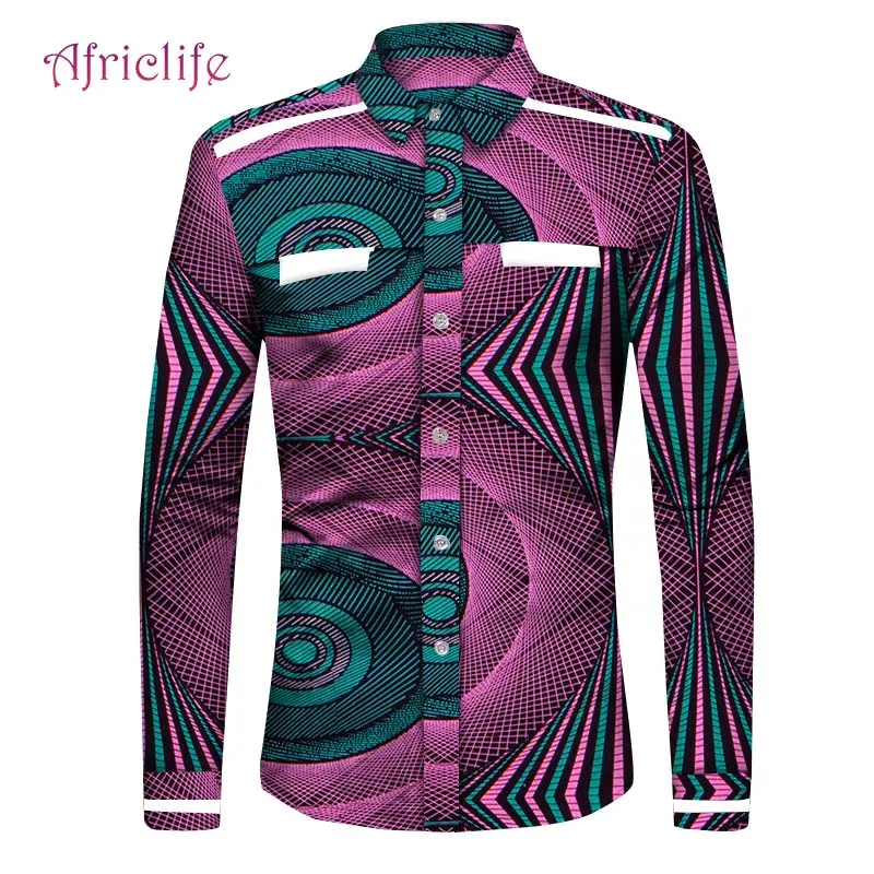 

Spring Fall Men Shirt African Dashiki Print Dress Ethnic Long Sleeve Top Blouse Male Party Wedding Streetwear WYN1446