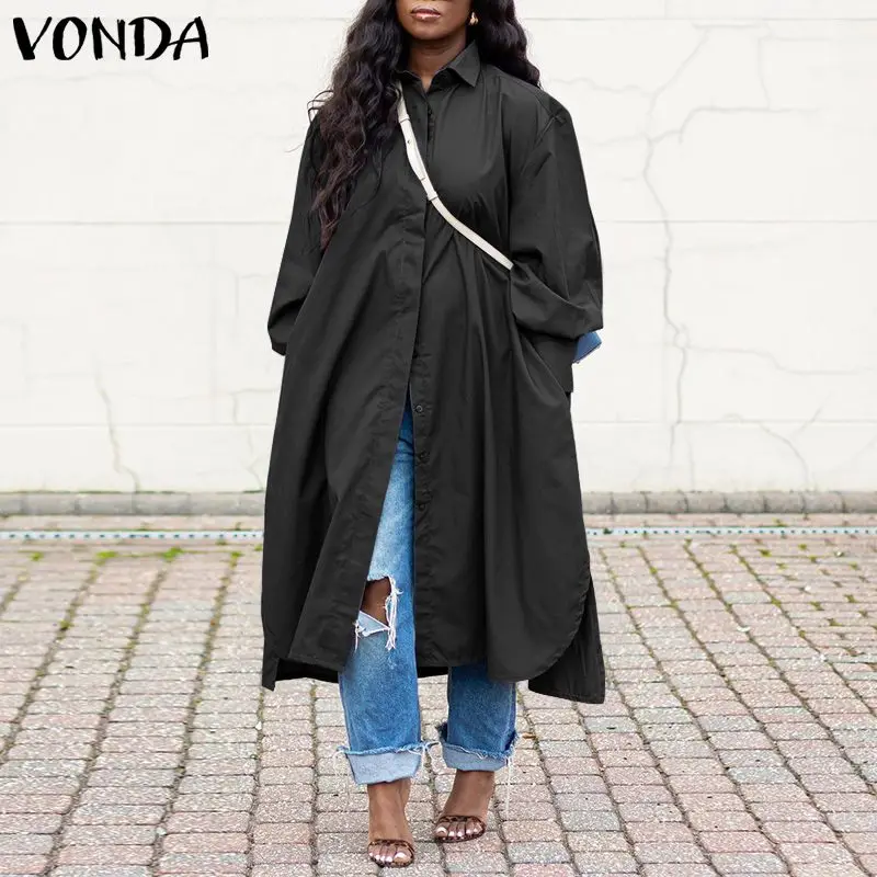 

VONDA Oversized Casual Shirts Women Autumn Solid Color Long Sleeve Blouse Chemise Office Tunic Tops Party Long Blusas Femininas