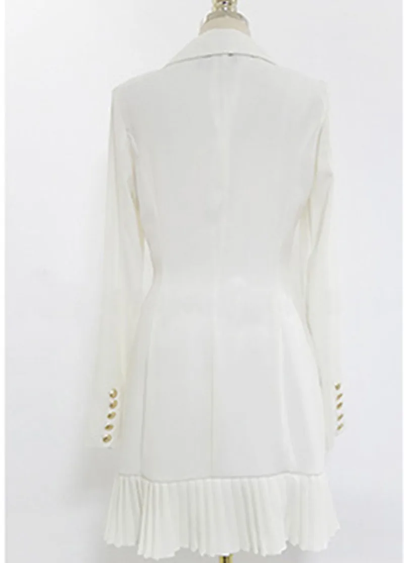 Autumn Fashion Blazer Women Temperament Double-breasted Lapel Long Sleeve Pleated Blazers OL Occupation Jacket Coat