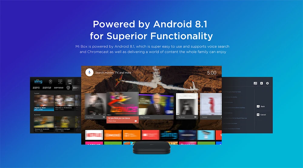 Xiaomi mi Box S Smart tv с 4K HDR Android 8,1 tv Strea mi ng медиаплеер Cortex-A53 четырехъядерный 64 бит 2 Гб ram 8 Гб rom HD mi 2,0