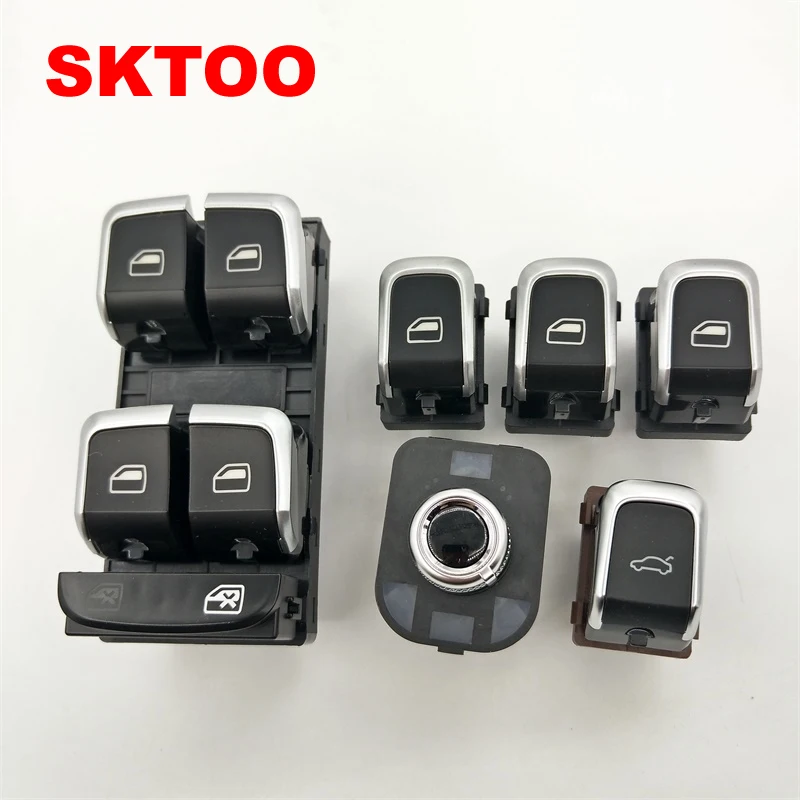 SKTOO-Interruptor de elevalunas maestro cromado, interruptor de maletero y espejo lateral plegable para Audi Q5, B8, B9, A4, A5, 8KD, 959, 851A, 6 uds.