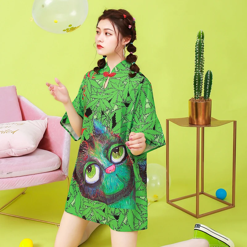 Женское платье Чонсам SWEETXUE свободное в китайском стиле ретро с коротким рукавом