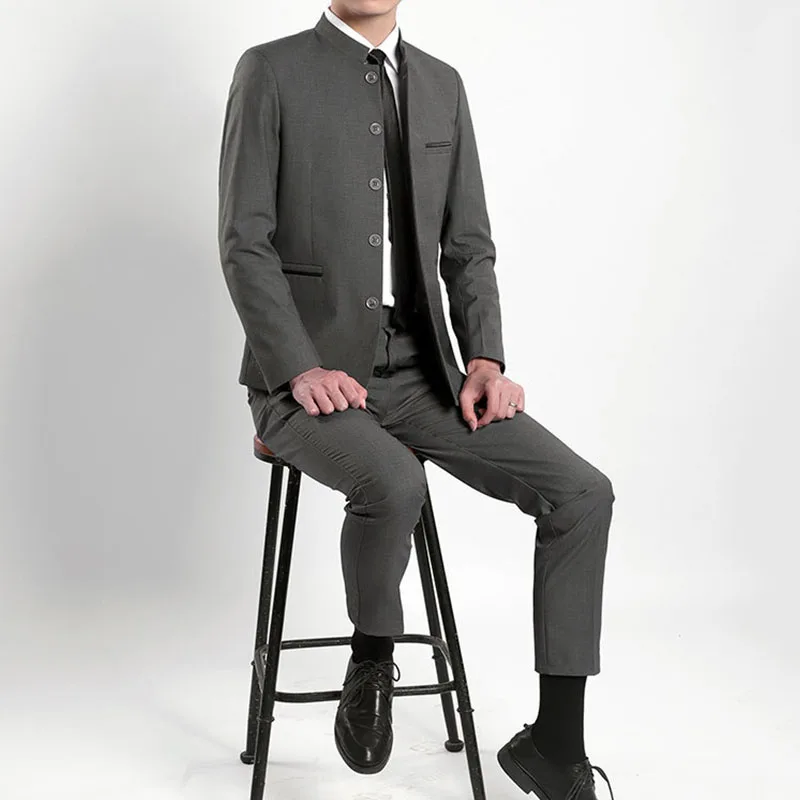 Мужской однобортный костюм-туника в китайском стиле с воротником-стойкой