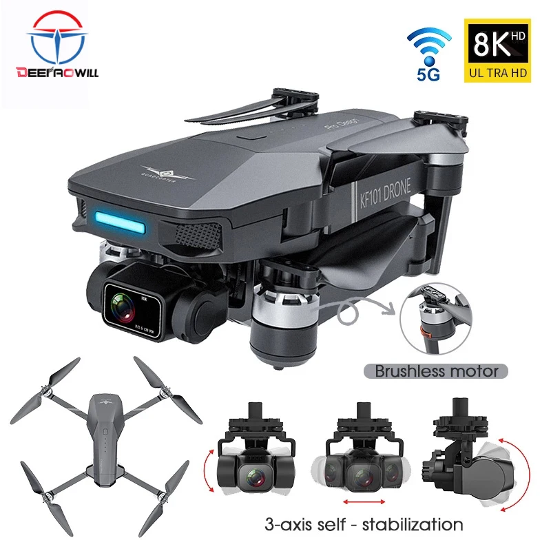 Дрон KF101 Pro камера 8K на трёхосевом подвесе GPS WiFi FPV 3 километра 30 мин квадрокоптер с