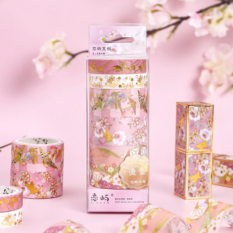 

5Pcs/Set Washi Tape Kawaii Crane Masking Tape Creative Bronzing Decorative Tape for Sticker Scrapbooking DIY Photo Album Gifts