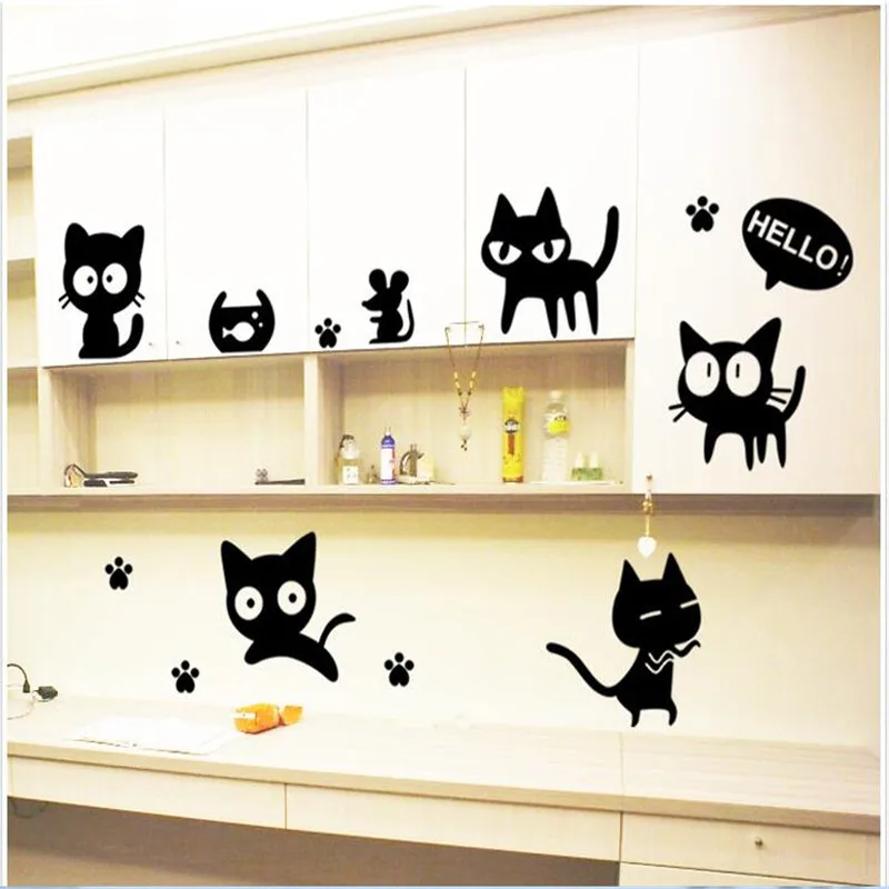 

1PCS Black Cat wall stickers Home Decor For Kid's Living Bedroom Refrigerator Stickers Art Decals 3D Wallpaper Decoration 45*60