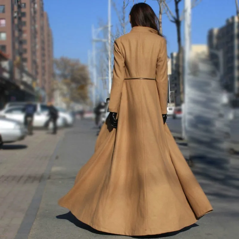 Winter Women Woolen Maxi Long Overcoat Streetwear Splice Zipper Office Ladies Outerwear Runway Wool Blends Coat Windbreaker | Женская