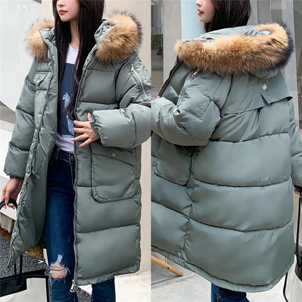 

Студенческая куртка с капюшоном в Корейском стиле, женское толстое пальто с меховым воротником, Длинная зимняя парка с хлопковой подкладко...