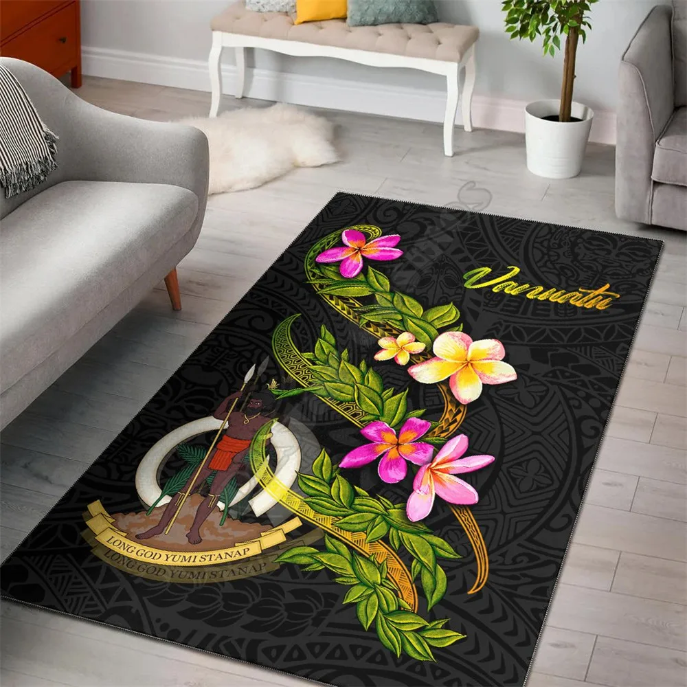 

Vanuatu Polynesian Area Rug Plumeria Tribal Floor Mat Rug Non-slip Mat Dining Room Living Room Soft Bedroom Carpet