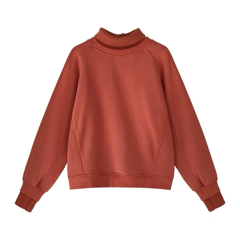 

No Hat Hoodies Women Fake Two-pieces Plus-velvet Turtleneck Sweatshirts Students Korean Loose All-match Solid Simple Stylish New