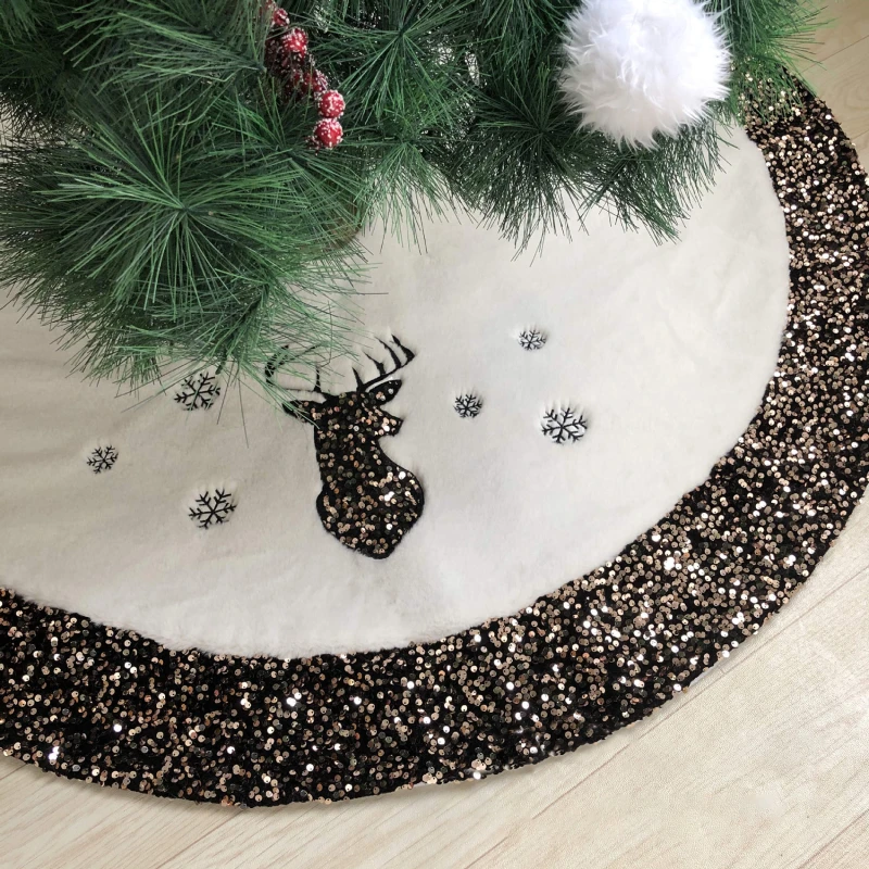 

Practical Christmas Tree Skirt Soft Plush Knit Sequin Tree Skirt With Non-Woven Fabric For Holiday Christmas Decoration