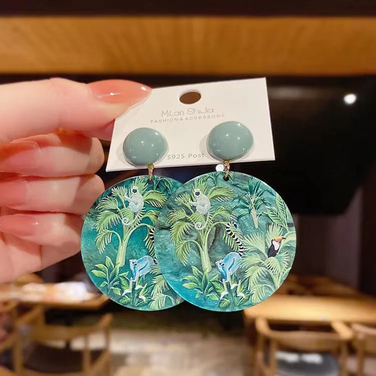 

Новинка 2021, модные круглые серьги из акриловой смолы в стиле ретро, дизайнерские серьги в крупном европейском и американском стиле