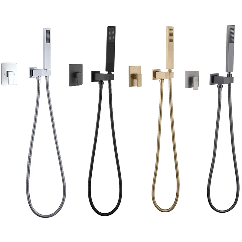 

Скрытая ванная комната душевая Ванна настенный смеситель для горячей и холодной воды хромированный матовый черный Золотой квадратный