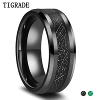 tigrade new mens tungsten rings 8mm black silk inlayblue green silk inlay wedding band high polished beveled edges size 7 13