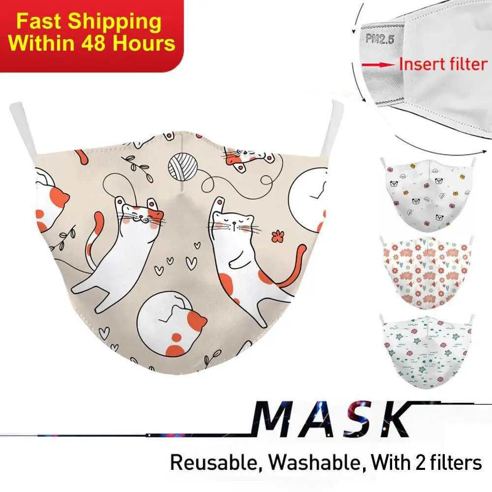 

Zawaland Children's Cute Printed Face Masks Protective Mouth Mask Cover Reusable Washable Mask with 2 Filters