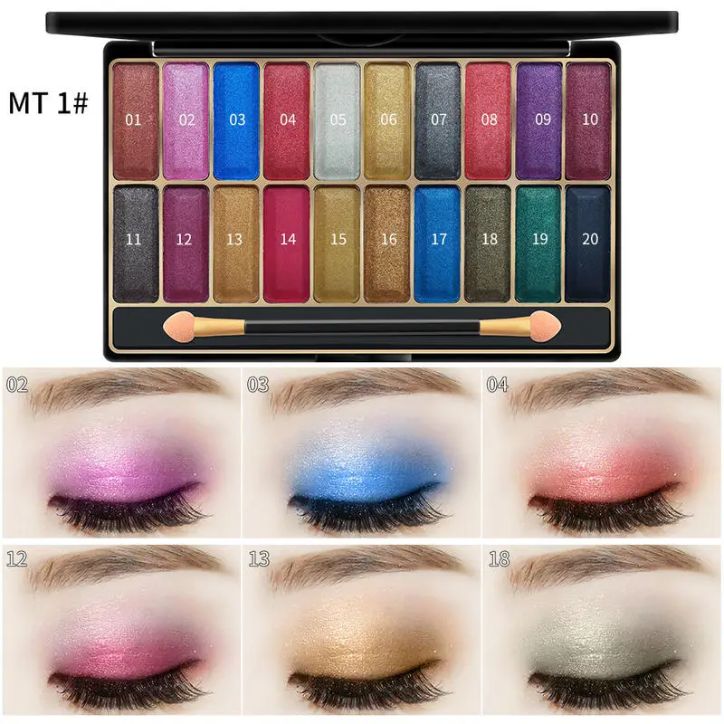 20 Цвета мерцающие тени для век Палитра пигментов пудра макияжа с подводки глаз |