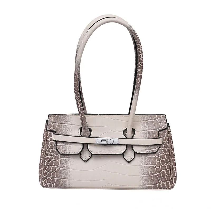 

Luxury Ladies Crocodile Pattern Handbags 2021 Summer New Brand Design Shoulder Bag High Quality Leather Solid Color Underarm Bag