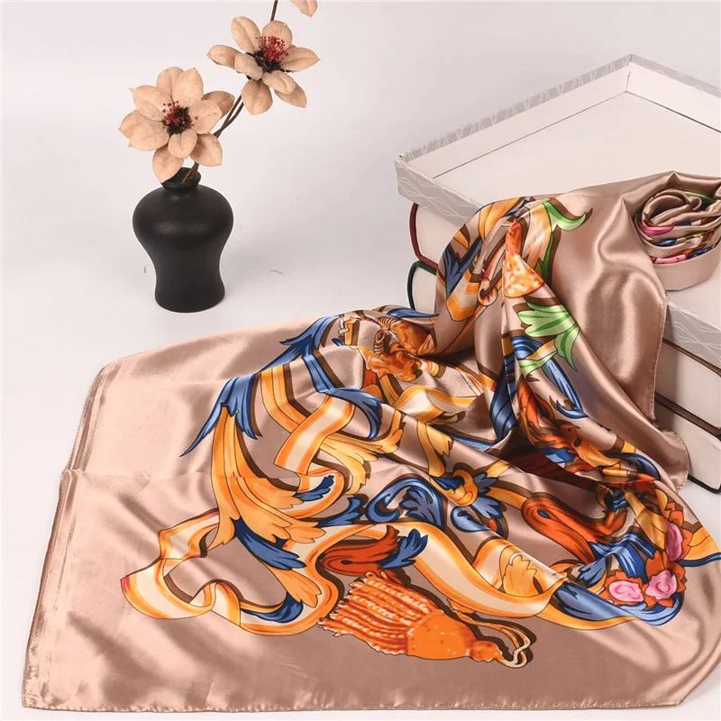 

Spring And Autumn Female Satin Scarf,Big Square Scarves Hijabs Printed,Women Scarf,Purple Poly Silk Scarf Shawl 90*90cm