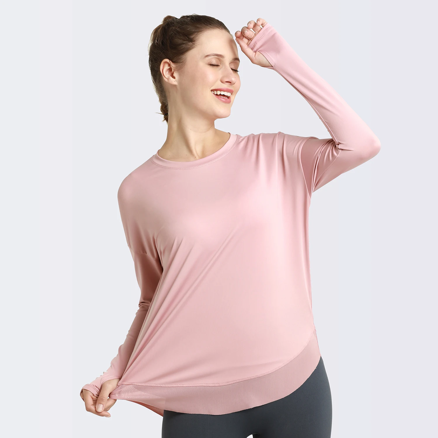 

Women Long Sleeve Yoga Shirt Fitness Loose Gym Workout Quick Dry Sport Shirt With Thumb Holes Mesh Running Dry Fit Sportwear Top