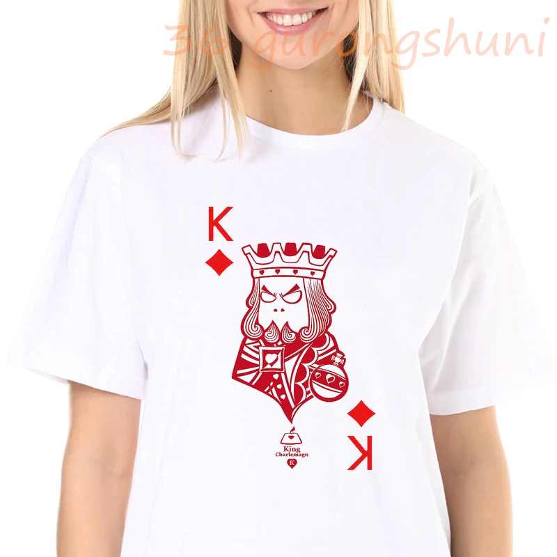 

2020 Playing Cards T Shirt Women Casual Short Sleeve Summer vintage female Tees Tops Loose Poker diamond k print graphic tshirt