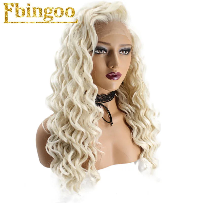 Patinum Blonde Ebingoo Ombre Фиолетовый Красный Розовый Блондин Коричневый Оранжевый парик длинный кудрявый синтетический парик на кружеве для женщин высокотемпературное волокно - Цвет: Patinum Blonde