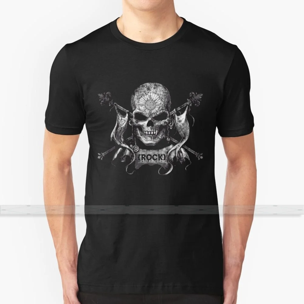 

Rock Skull T - Shirt Men'S Women'S Summer 100% Cotton Tees Newest Top Popular T Shirts Rock Skull Skull Flag Metal Skull Music