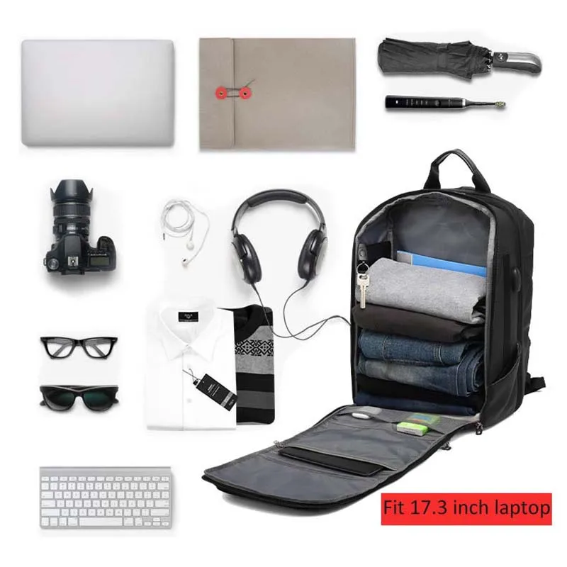 Мужской рюкзак для ноутбука 17 3 дюйма вместительный Многофункциональный с USB