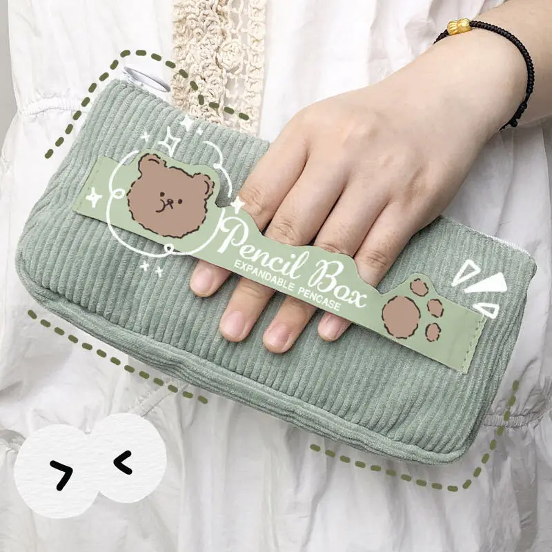 

Large Pencil Case Corduroy Kawaii Bear Stationery Storage Bags Cute School Pen Case Supplies Pencil Bag 2021 Pencils Pouch WY172