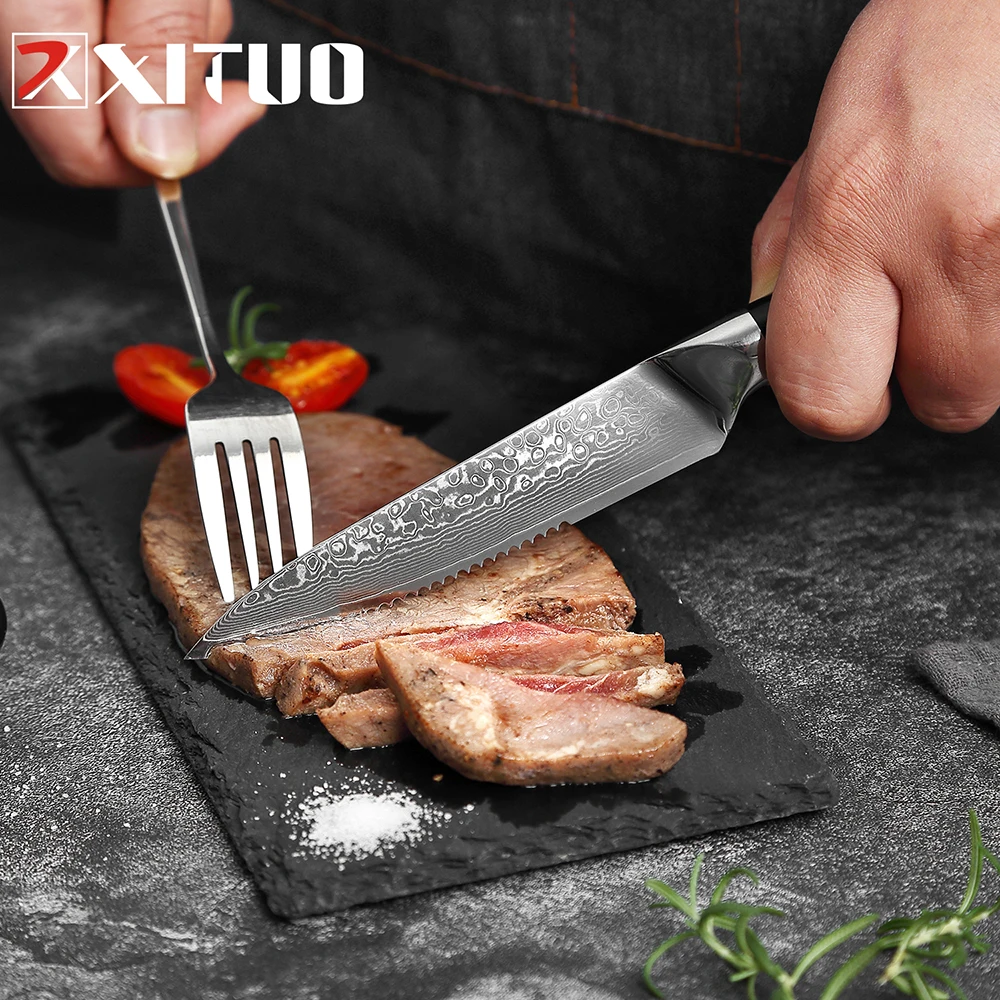 

XITUO Damascus steel steak knife g10 handle knife set home dinner knife professional high quality Damascus knife